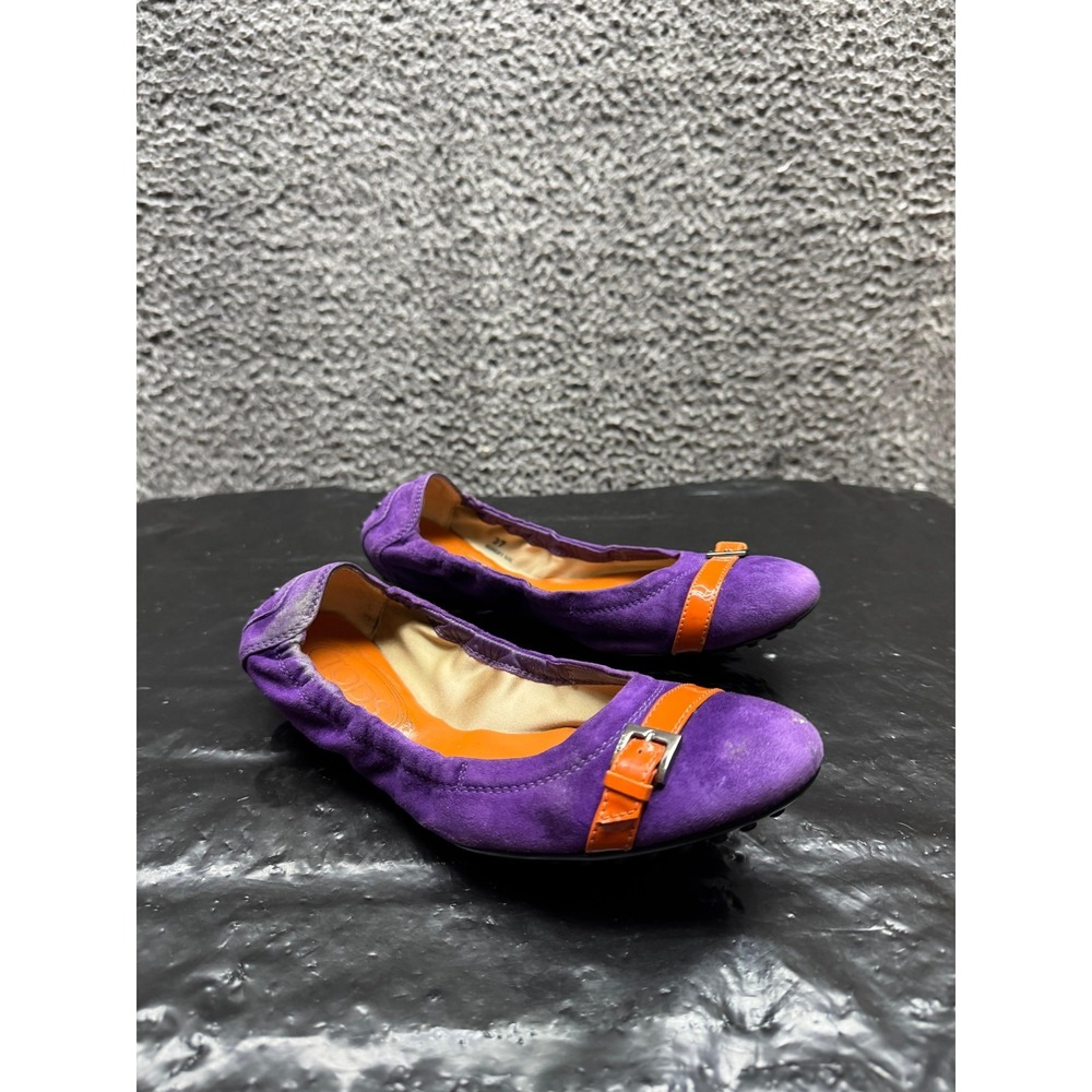 Tods Suede Leather Buckle Slip On Ballerina Flats Purple Womens Size 37‎ US